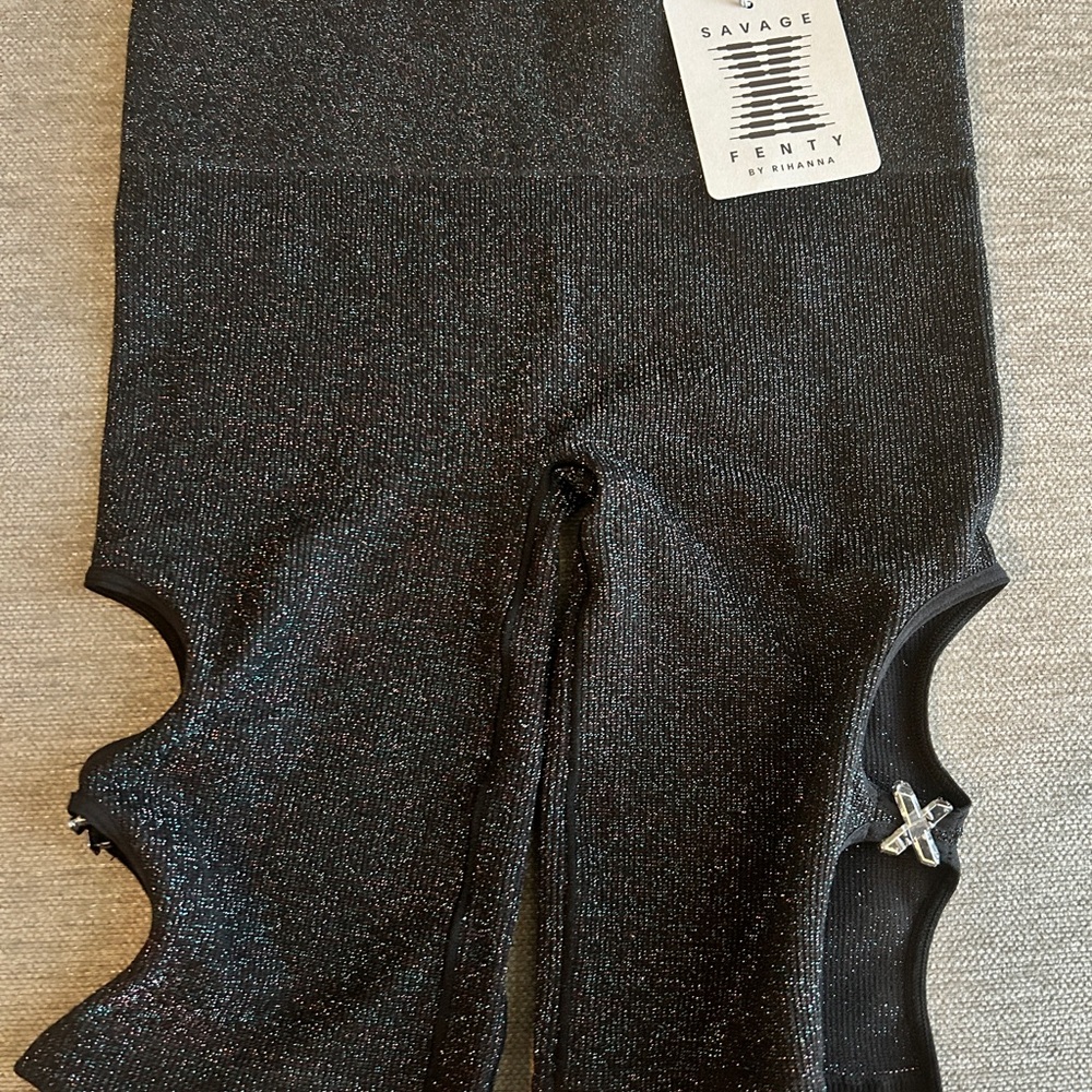 Savage X Fenty Bawdy Lurex Glitter Black Cutout Bike Shorts